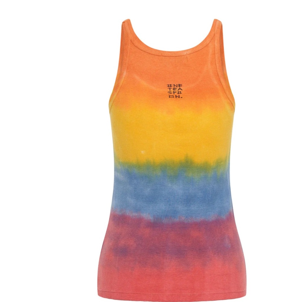 One Teaspoon Tie Dye SUNSET STRIPE RIB SINGLET Bower Bird Logo Small - Picture 4 of 16